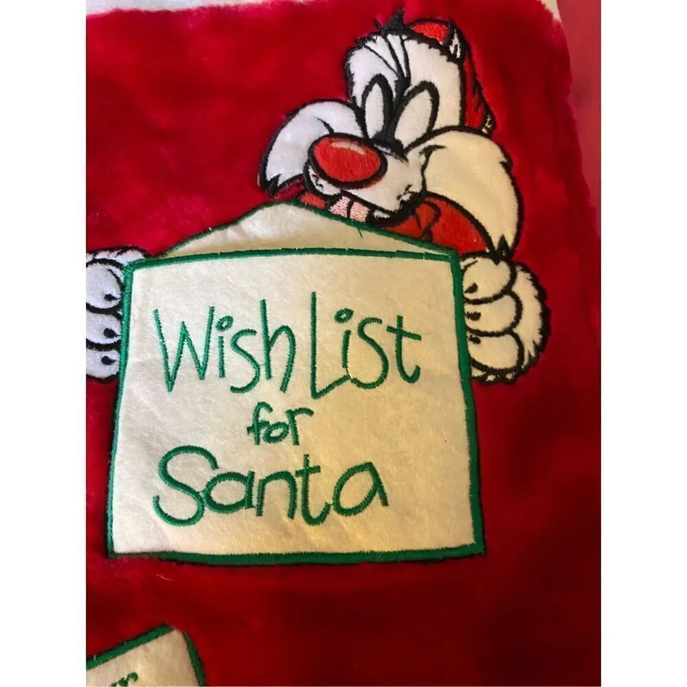 Warner Bros. vintage Looney Tunes Sylvester tweety red Christmas stocking 15 x 1